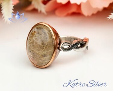 Natural Oval Cut Golden Rutile Quartz Engagement Ring, Yellow Rutilated Quartz Solitaire Ring, One of a Kind Ring, Unique Gift for Wife - Image 4
