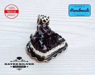 Unique Large Raw Amethyst Pendant Necklace Silver 925 – Handmade Rough Cluster Statement Jewelry Gift for Her - Image 4