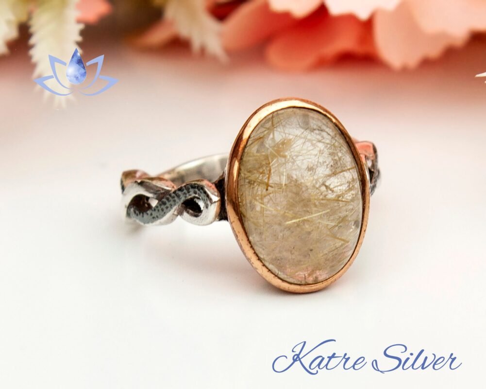 Natural Oval Cut Golden Rutile Quartz Engagement Ring, Yellow Rutilated Quartz Solitaire Ring, One of a Kind Ring, Unique Gift for Wife
