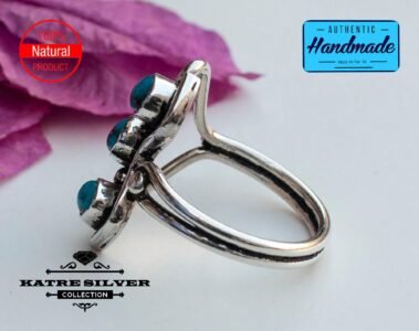 Unique Triple Stone Turquoise Ring Silver 925 – Handmade Boho Statement Navajo Style Gemstone Ring Gift for Her - Image 5