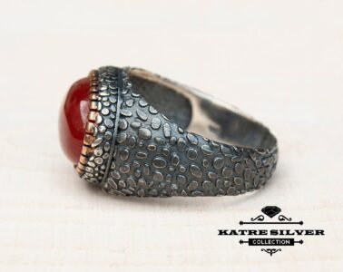Unique Agate Turkish Mens Ring Silver 925 – Handmade Ottoman Bronze Detail Statement Ring Gift for Him - Image 5