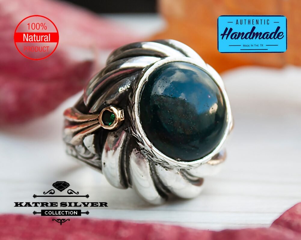 Handmade 925k Sterling Silver Natural Bloodstone Turkish Silver Mens Ring, Bloodstone Jewellery, Handmade Ring, Natural Bloodstone