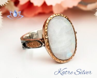 moonstone ring silver 925 handmade oval rainbow