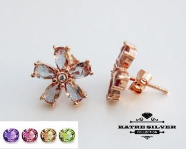 Unique Sultanite Flower Earrings 925 Silver – Handmade Turkish Diaspore Color Change Floral Jewelry Minimalist Gift for Her - Image 5