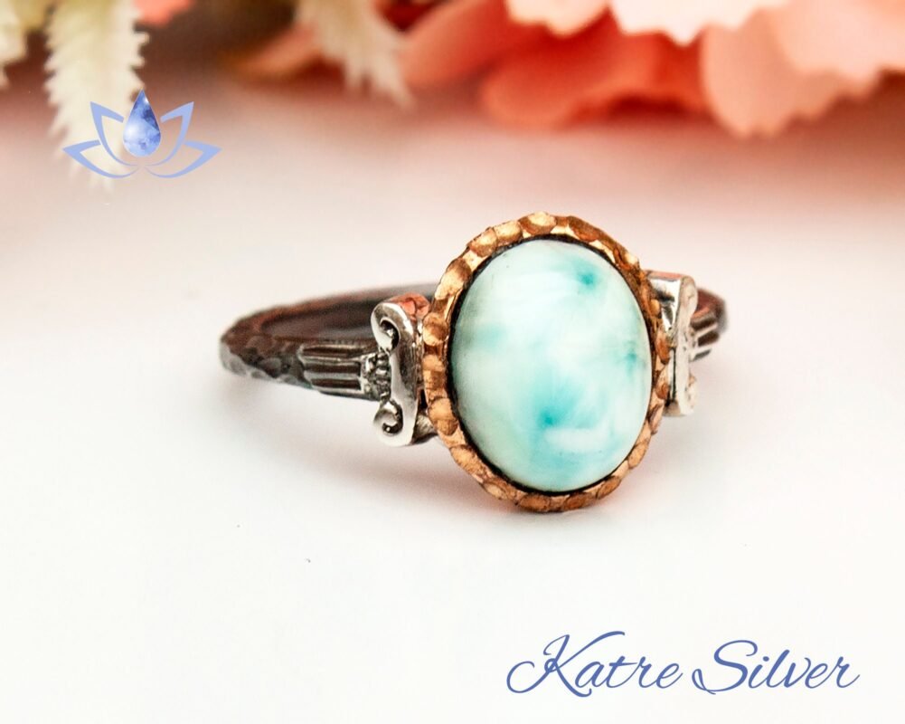 Larimar Silver Ring, Natural Larimar Ring, Ocean Larimar Ring, Sterling Silver Ring for Women, 92.5 Silver Ring, Larimar Statement Ring