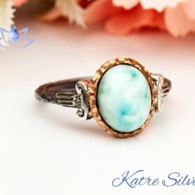 Larimar Silver Ring, Natural Larimar Ring, Ocean Larimar Ring, Sterling Silver Ring for Women, 92.5 Silver Ring, Larimar Statement Ring