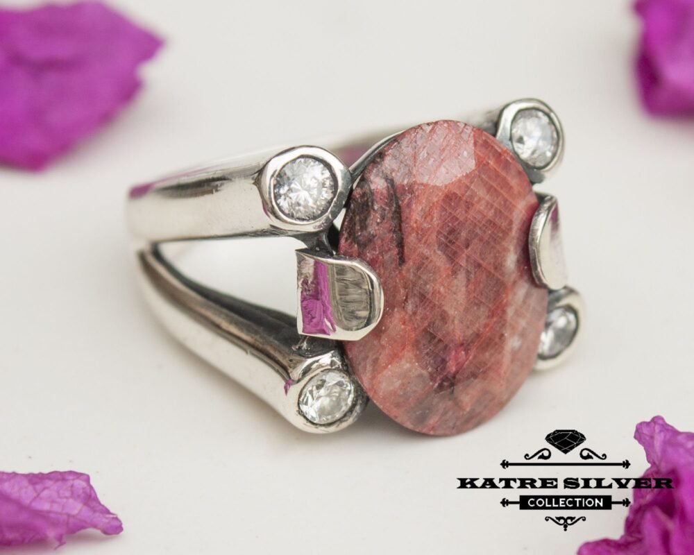 Oval Cut Faceted Silver Ruby Ring, Ruby Silver Ring, Red Ruby Ring, Red Gemstone Ring, Red Stone Ring, Red Ruby, Ring for Women
