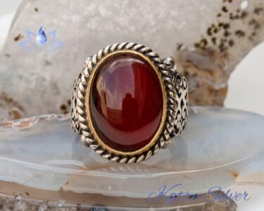 Unique Agate Aqeeq Turkish Mens Ring Silver 925 – Handmade Ottoman Style Gemstone Ring Gift for Him - Image 3