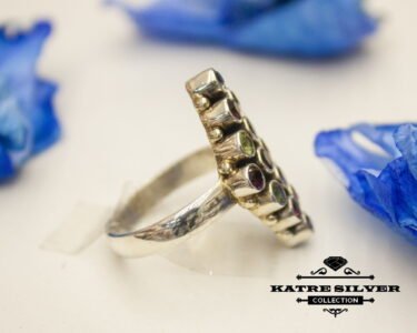 Unique Multi Color Gemstone Ring 925 Silver – Handmade Colorful Stone Boho Statement Ring One of a Kind Gift for Her - Image 7