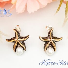 White Pearl Stone Starfish Earrings in Sterling Silver, Starfish Stud Earrings, Pearl Jewelry, Vintage Style Earrings, Bridesmaid Gifts