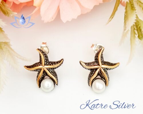 White Pearl Stone Starfish Earrings in Sterling Silver, Starfish Stud Earrings, Pearl Jewelry, Vintage Style Earrings, Bridesmaid Gifts