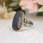 Antique Sapphire Ring for Women, Unique Dark Blue Sapphire Stone, Hand Made Silver Ring, Anniversary Gifts - Image 4