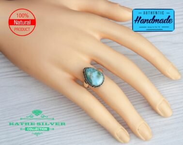 Silver Genuine Larimar Ring, Larimar Silver Ring, Larimar Ring, Blue Larimar, Larimar Jewelry, Statement Ring, Blue Stone Ring, Boho Ring - Image 2