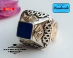 Lapis Lazuli Silver Ring, Square Handmade Turkey Snake Flower Design Perfect for Woman Birthday or Anniversary Party - Image 4