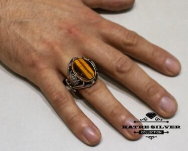 Unique Tiger Eye Turkish Mens Ring Silver 925 – Handmade Ottoman Style Statement Gemstone Ring Gift for Him - Image 2
