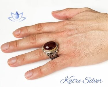 Unique Agate Aqeeq Turkish Mens Ring Silver 925 – Handmade Ottoman Style Gemstone Ring Gift for Him - Image 4