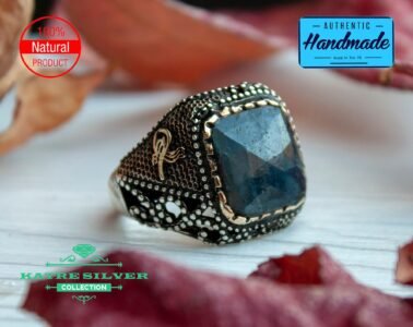 Unique Sapphire Mens Ring Silver 925 – Handmade Celtic Statement Turkish Silver Ring Gift for Him - Image 4