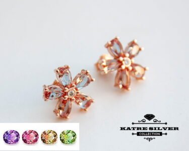 Unique Sultanite Flower Earrings 925 Silver – Handmade Turkish Diaspore Color Change Floral Jewelry Minimalist Gift for Her - Image 3