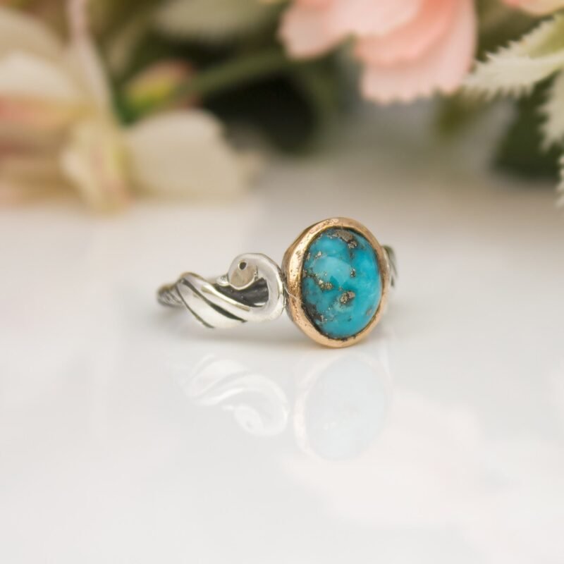 Turquoise Ring for Women, Sterling Silver Ring, Swan Ring, Minimalist Promise Ring, Natural Turquoise Jewelry, Stone Ring, Statement Ring