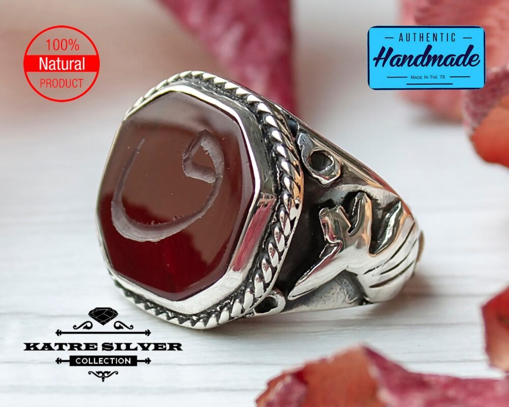 Mens Handmade Ring, Turkish Handmade Silver Men Ring, Ottoman Mens Ring, Agate Men Ring, Gift for Him, 925k Sterling Silver Ring, Vav Ring