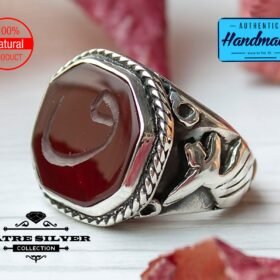 Mens Handmade Ring, Turkish Handmade Silver Men Ring, Ottoman Mens Ring, Agate Men Ring, Gift for Him, 925k Sterling Silver Ring, Vav Ring