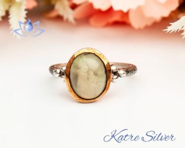 Green Prehnite Boho Ring, Sterling Silver Prehnite Ring, Silver Stacking Ring, Green Stone Ring, Silversmith Ring, Gift for Her - Image 3