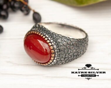 Unique Agate Turkish Mens Ring Silver 925 – Handmade Ottoman Bronze Detail Statement Ring Gift for Him - Image 4