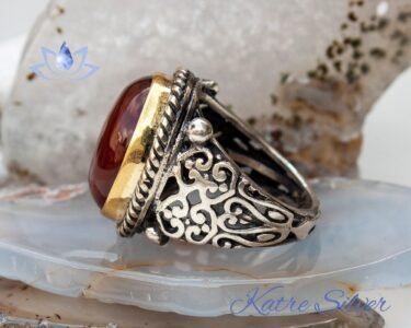 Unique Agate Aqeeq Turkish Mens Ring Silver 925 – Handmade Ottoman Style Gemstone Ring Gift for Him - Image 7