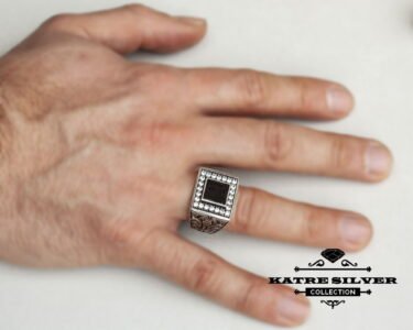 Mens Handmade Ring, Ottoman Mens Ring, Turkish Handmade Silver Men Ring, Black Stone Ring, Gift for Him, 925k Sterling Silver Ring - Image 2