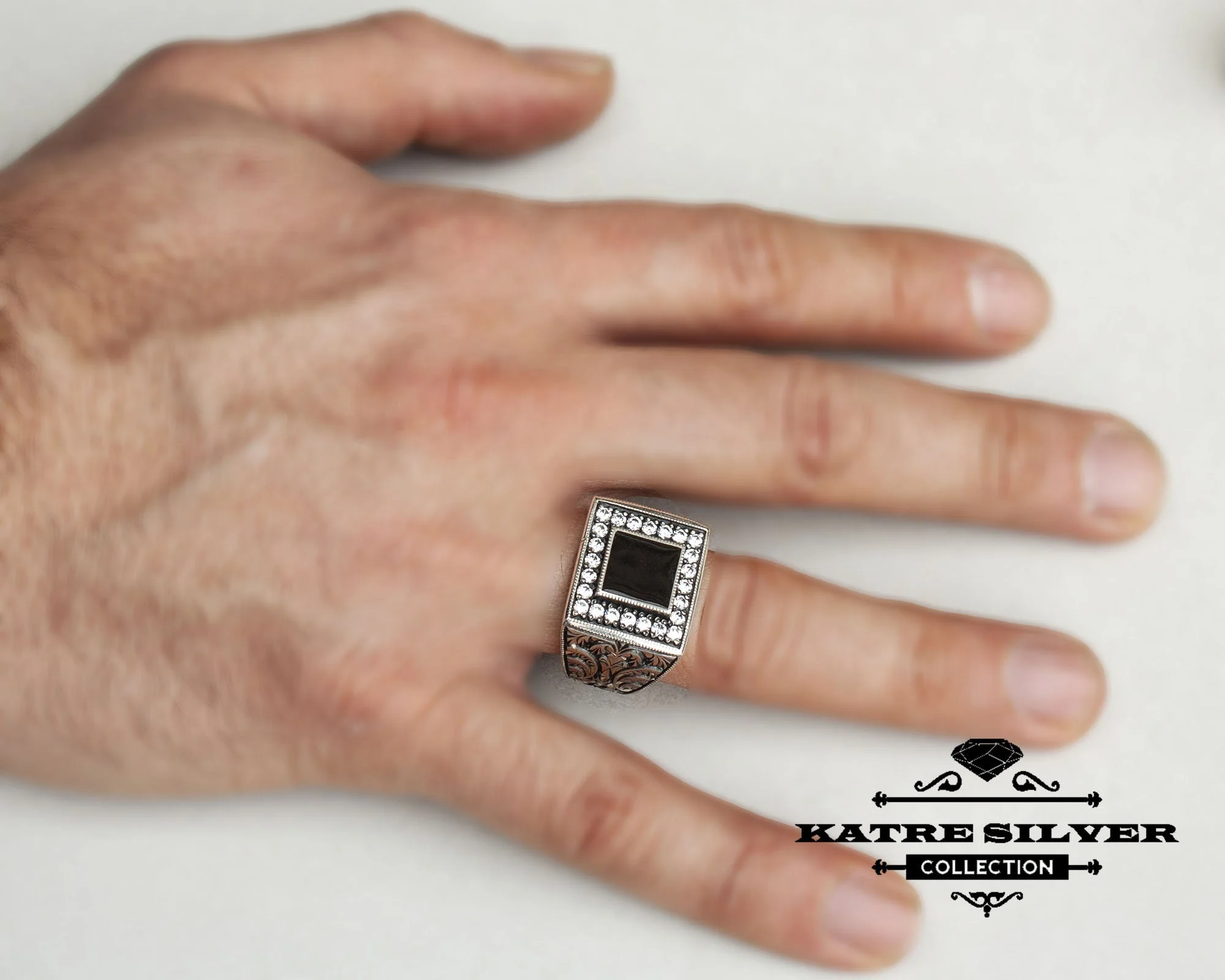 Unique Ottoman Black Stone Ring 925 Silver – Handmade Turkish Signet Ring Vintage Men Jewelry Gift for Him - Image 2