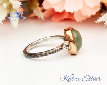 Green Prehnite Boho Ring, Sterling Silver Prehnite Ring, Silver Stacking Ring, Green Stone Ring, Silversmith Ring, Gift for Her - Image 6