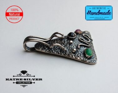 Unique Triangle Natural Stone Pendant Necklace Silver 925 – Handmade Multi Gemstone Geometric Jewelry Gift for Her - Image 4