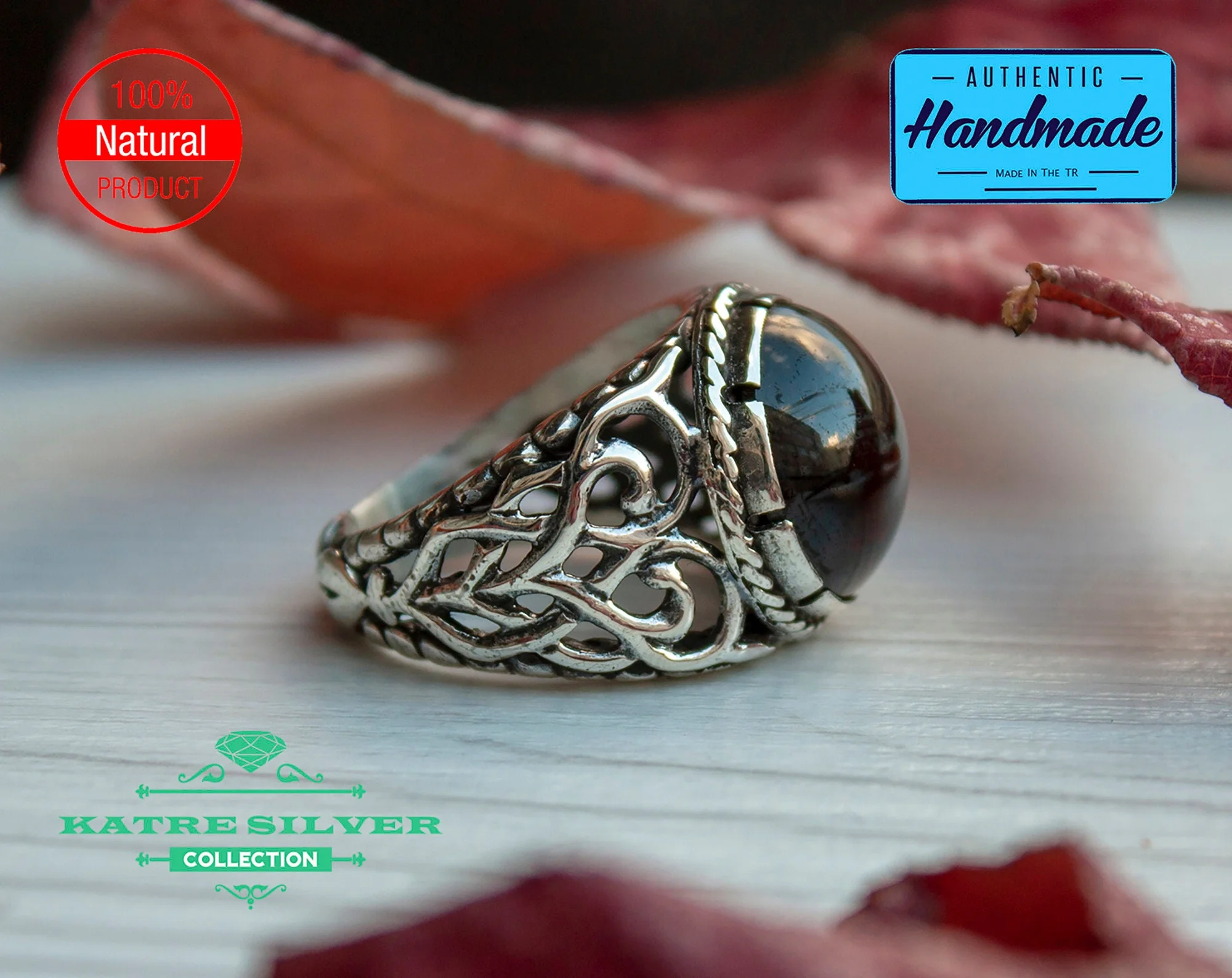 Unique Garnet Mens Ring Silver 925 – Handmade Turkish Statement Ring Red Stone Vintage Carved Design Gift for Him - Image 6