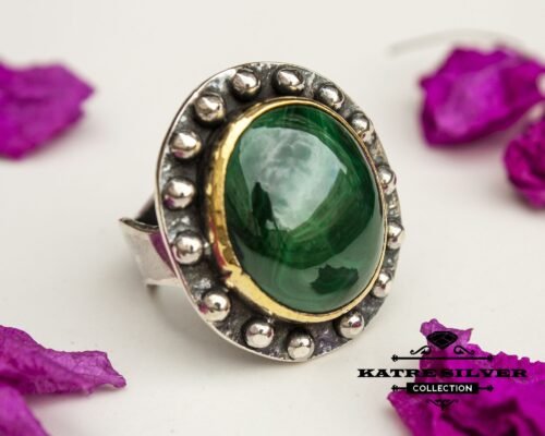 Unique Vintage Malachite Ring, Handmade Ring, Statement Ring, Malachite Ring, Natural Malachite, Green Stone Ring, Green Ring, Gift Ring