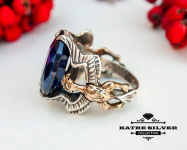 Unique Navy Blue Stone Ring 925 Silver – Handmade Dark Blue Gemstone Statement Ring Elegant Minimalist Gift for Her - Image 5