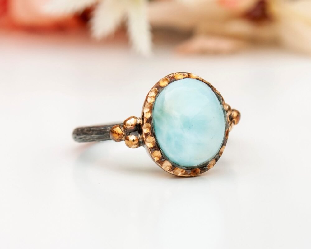 Natural Larimar Ring, Minimalistic Silver Ring, Larimar Ring, Sterling Silver, Larimar Statement Ring, Boho Ring, 92.5 Silver Ring