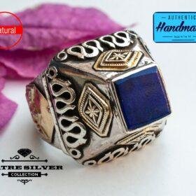 Lapis Lazuli Silver Ring, Square Handmade Turkey Snake Flower Design Perfect for Woman Birthday or Anniversary Party