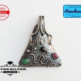 Triangle Natural Stone Pendant, Triangle Pendant, Gemstone Pendant, Sterling Silver Pendant, Multi Gem Pendant, Gift for Her