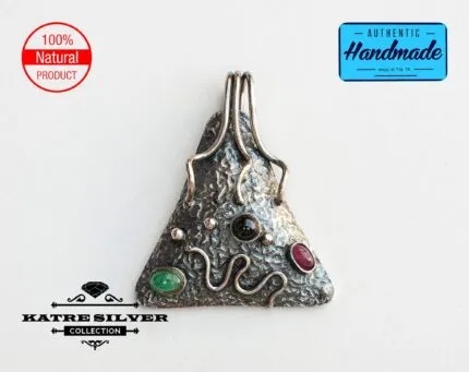 Triangle Natural Stone Pendant, Triangle Pendant, Gemstone Pendant, Sterling Silver Pendant, Multi Gem Pendant, Gift for Her