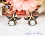 White Pearl Stone Starfish Earrings in Sterling Silver, Starfish Stud Earrings, Pearl Jewelry, Vintage Style Earrings, Bridesmaid Gifts - Image 3
