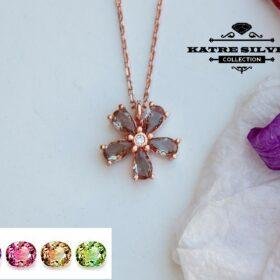 Sultanite Diaspore Flower Necklace 925 Sterling Silver Rose Gold Plated Color Change Sultanite Necklace Turkish Diaspore Flower Pendant