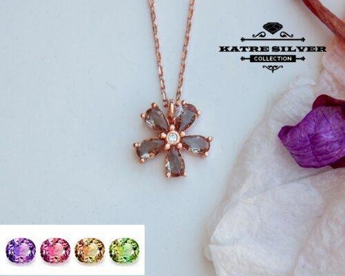 Sultanite Diaspore Flower Necklace 925 Sterling Silver Rose Gold Plated Color Change Sultanite Necklace Turkish Diaspore Flower Pendant