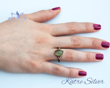 Green Prehnite Boho Ring, Sterling Silver Prehnite Ring, Silver Stacking Ring, Green Stone Ring, Silversmith Ring, Gift for Her - Image 2