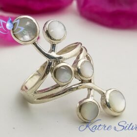 Long Statement Ring, Mother Of Pearl Ring, White Stone Ring, Nacre Ring, Pearl Ring Silver, Long Rings, Designer, Gift for Her