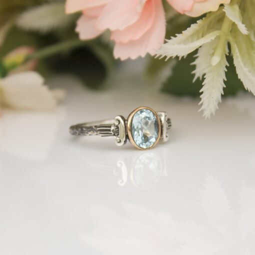 Blue Topaz Ring, London Blue Topaz, Iyon Column Motifs, Gemstone Jewellery, Uniqe Silver Women Ring, Fabulous Jewellery, Gift for Her