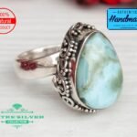 Silver Genuine Larimar Ring, Larimar Silver Ring, Larimar Ring, Blue Larimar, Larimar Jewelry, Statement Ring, Blue Stone Ring, Boho Ring