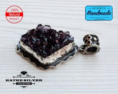 Unique Large Raw Amethyst Pendant Necklace Silver 925 – Handmade Rough Cluster Statement Jewelry Gift for Her - Image 6