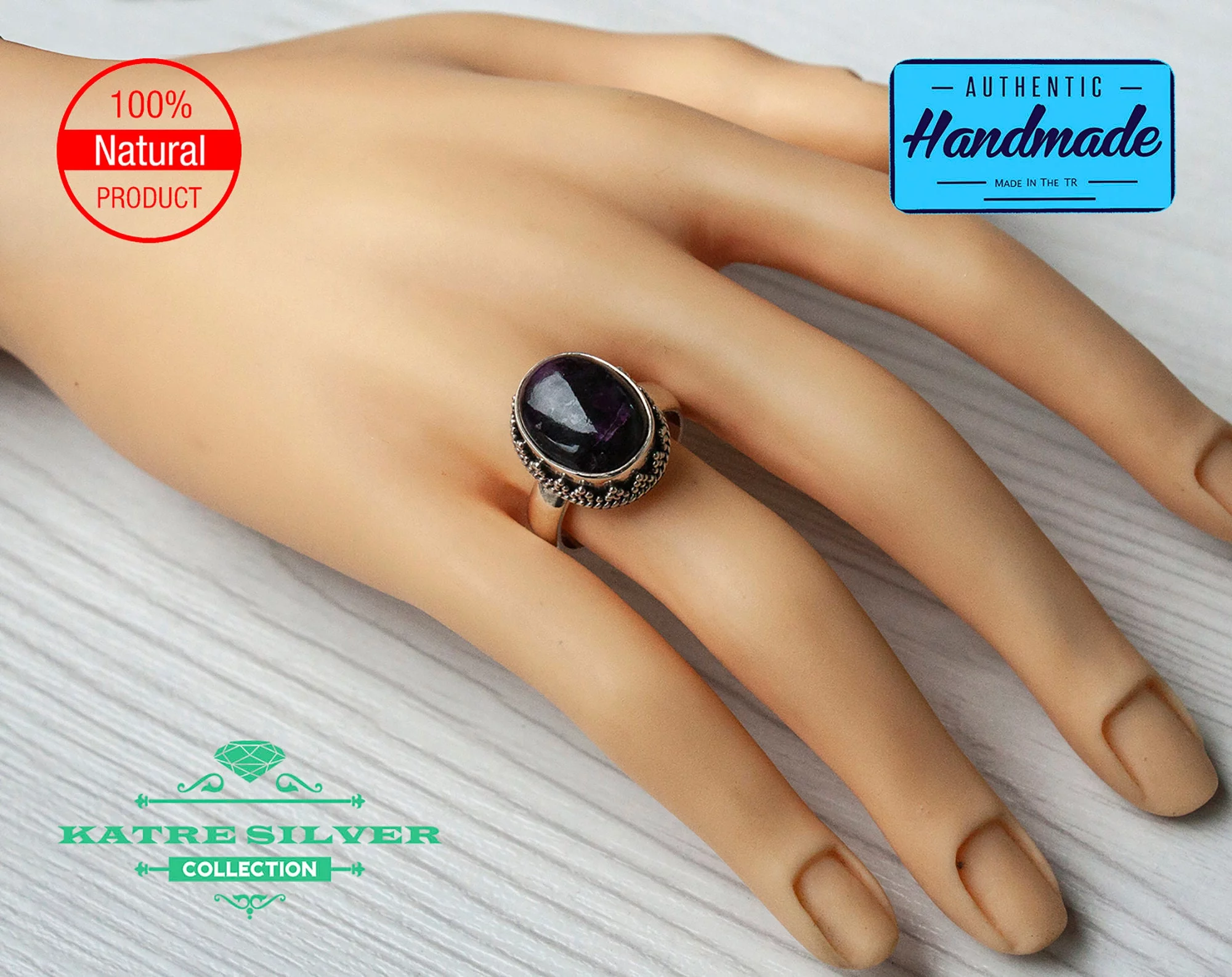 Unique Amethyst Ring Silver 925 – Handmade Natural Purple Gemstone Elegant Statement Ring Gift for Her - Image 2