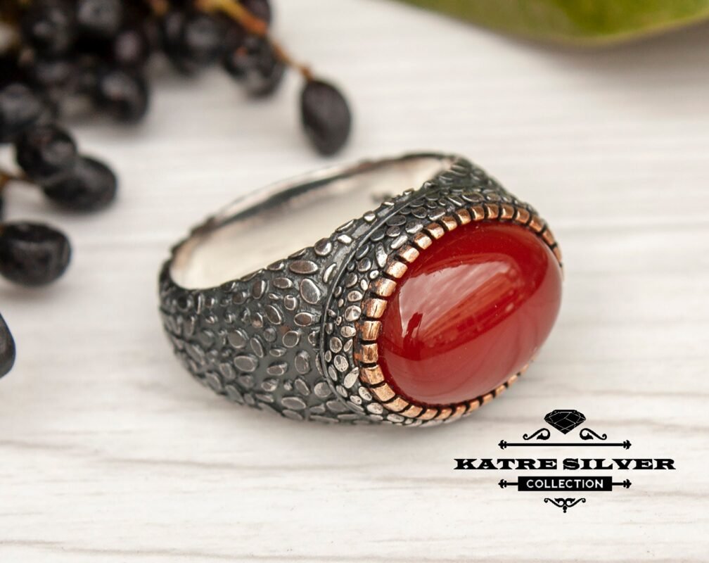 Mens Handmade Ring Turkish Handmade Silver Ottoman Mens Ring Agate Ring Agate Men Ring Bronze Men Ring Gift for Him 925k Sterling Silver