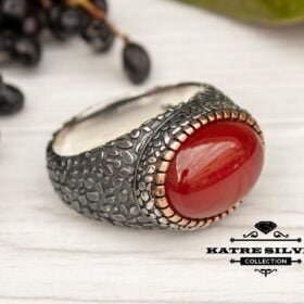 Mens Handmade Ring Turkish Handmade Silver Ottoman Mens Ring Agate Ring Agate Men Ring Bronze Men Ring Gift for Him 925k Sterling Silver